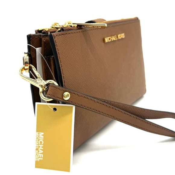 Michael Kors Large Double Zip Wallet Wristlet Luggage Brown - Picture 4 of 9